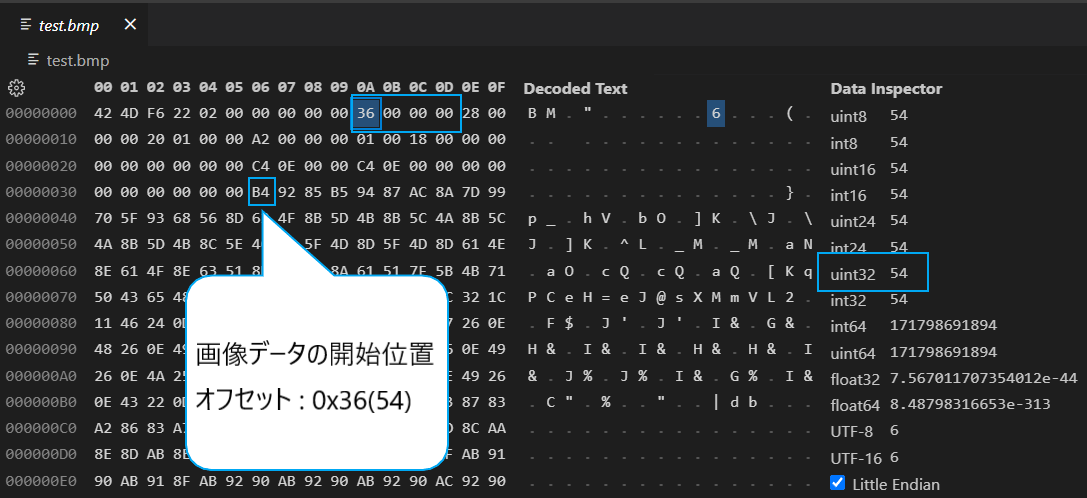 BMP header image data offset