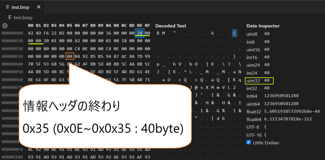 BMP end of info header