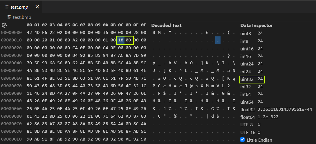 BMP info header pixel bit